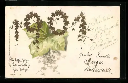 Präge-AK Jahreszahl 1901 aus goldenen Efeuranken, Neujahr