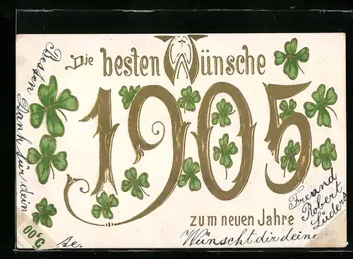 AK Jahreszahl 1905 mit Kleeblättern