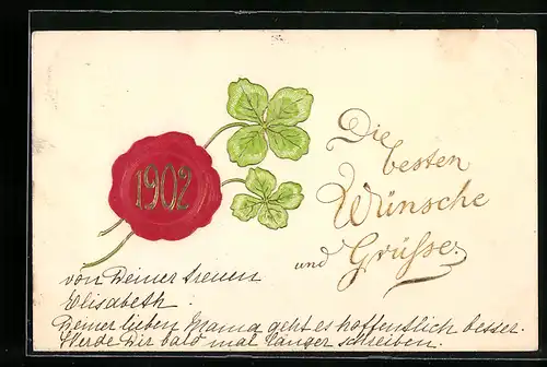 Präge-AK Jahreszahl 1902 mit Kleeblatt