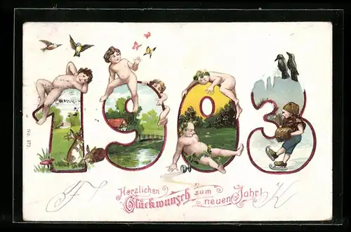 AK Jahreszahl 1903 mit nackten Menschen