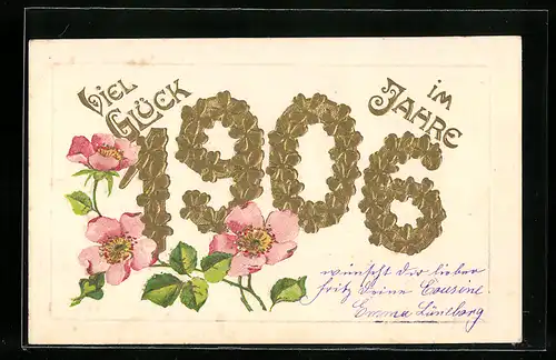 AK Jahreszahl 1906 mit Wildrosen