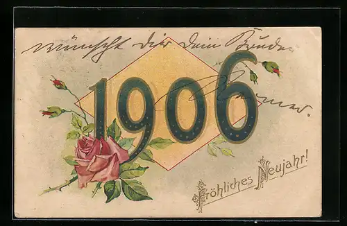 AK Jahreszahl 1906 mit Rosenblüte