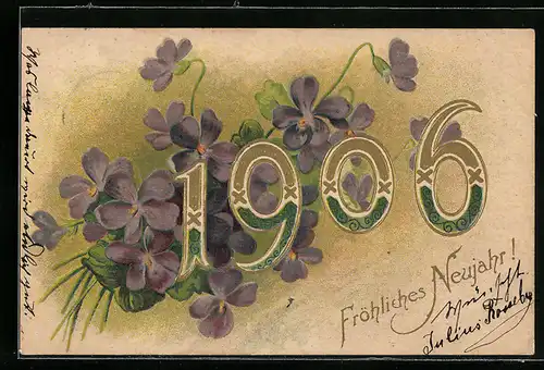 Präge-AK Jahreszahl 1906 mit Blumendekoration