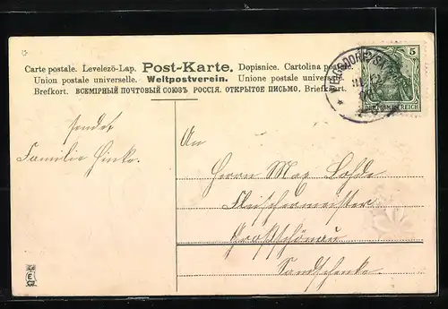 AK Jahreszahl 1907 mit Kleeblättern und Herzen aus Vergissmeinnicht