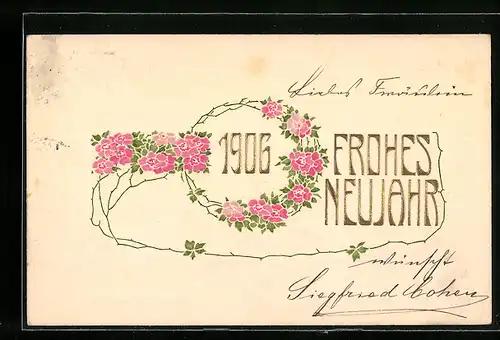 AK Jahreszahl 1906 mit Blütenkranz