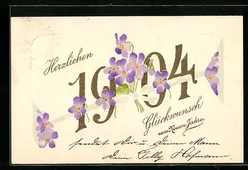 AK Jahreszahl 1904 mit Veilchenblüten