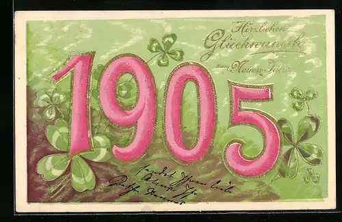 AK Jahreszahl 1905 mit Kleeblättern