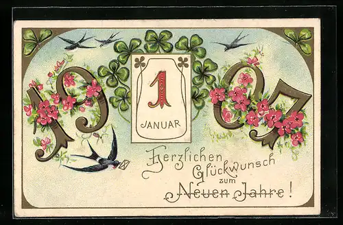 AK Glückwunsch zum neuen Jahre, Jahreszahl 1907