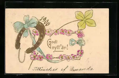 AK Jahreszahl 1906 mit Hufeisen und Kleeblatt