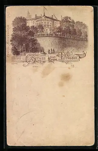 Vorläufer-Lithographie Dresden, 1895, Am Königlichen Belvedere