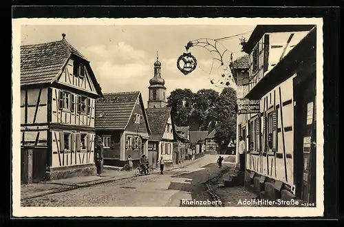 AK Rheinzabern, Strasse mit Gasthaus & Metzgerei Otto Sittinger