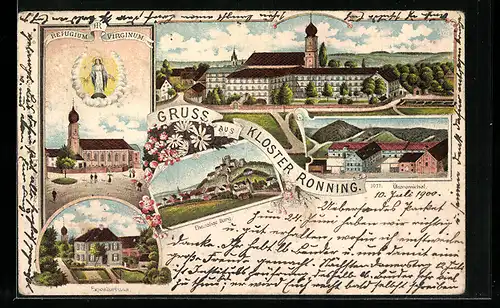Lithographie Rottenburg, Kloster Ronning, Ehemalige Burg, Ökonomiehof
