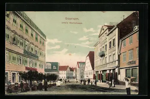 AK Göppingen, Untere Marktstrasse mit Geschäften und Ortsansässigen