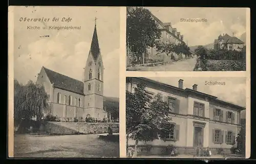 AK Oberweier, Kirche, Kriegerdenkmal, Schulhaus