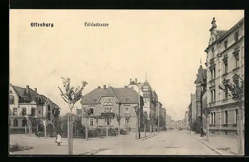 AK Offenburg, Blick in die Hildastrasse