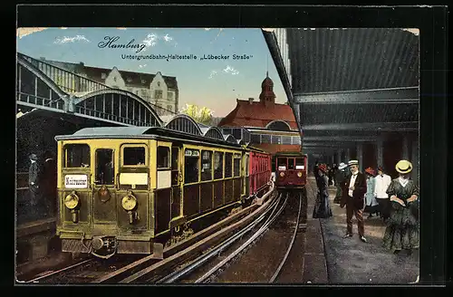 AK Hamburg-Rahlstedt, Untergrundbahn-Haltestelle Lübecker Strasse