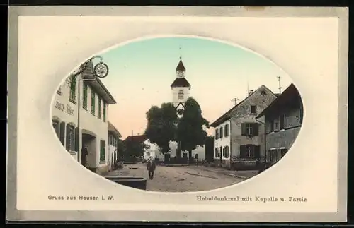 AK Hausen i. W., Hebeldenkmal mit Kapelle