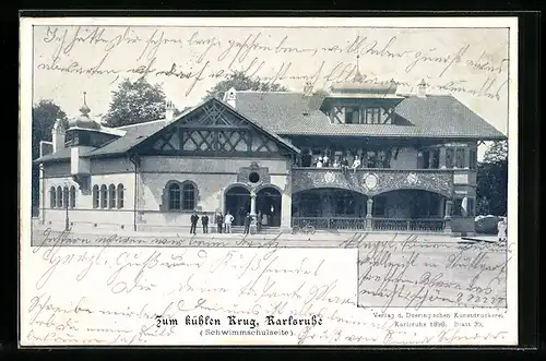 AK Karlsruhe, Gasthaus Zum kühlen Krug, Schwimmschulseite