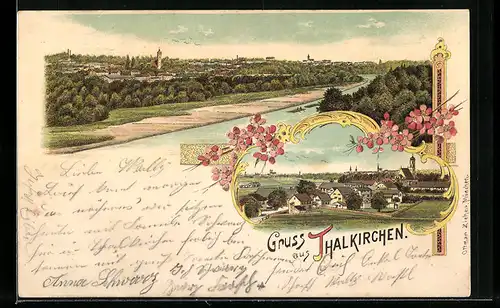 Lithographie München-Thalkirchen, Totalansicht aus der Vogelschau