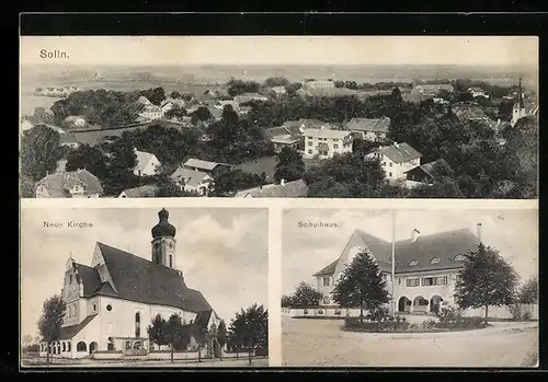 AK München-Solln, Neue Kirche und Schulhaus