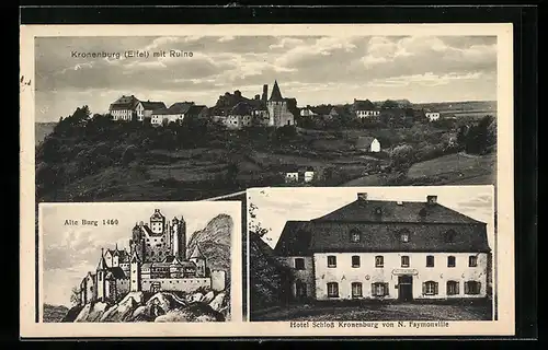 AK Kronenburg / Eifel, Hotel Schloss Kronenburg, Alte Burg 1460, Teilansicht mit Ruine