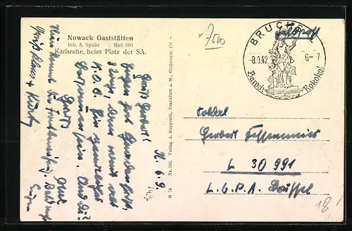 AK Karlsruhe, Nowack Gaststätten beim Platz der SA