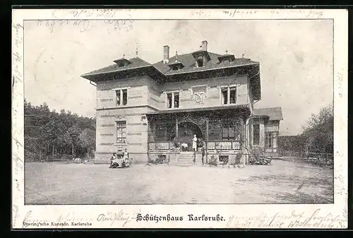 AK Karlsruhe, Gasthof Schützenhaus mit Kundschaft
