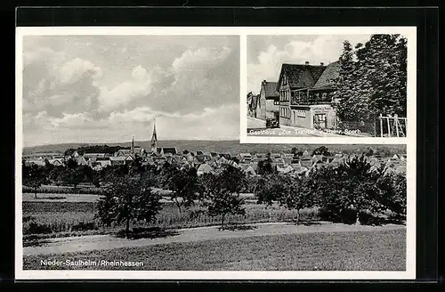 AK Nieder-Saulheim, Ortsansicht, Gasthaus Zur Traube