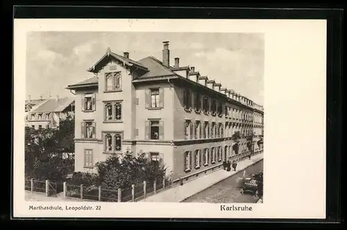 AK Karlsruhe, Ansicht der Martha-Schule bei der Leopoldstrasse
