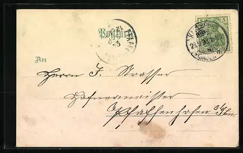 Lithographie Karlsruhe, Kaiserstrasse mit Englischer Hof