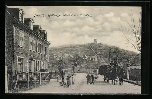 AK Durlach, Grötinger Strasse mit Turmberg