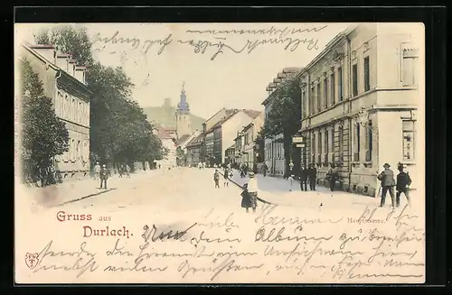 AK Durlach, Hauptstrasse mit Passanten