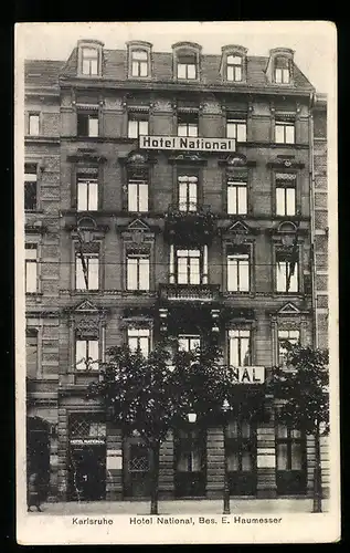 AK Karlsruhe, Hotel National, Bes. E. Haumesser