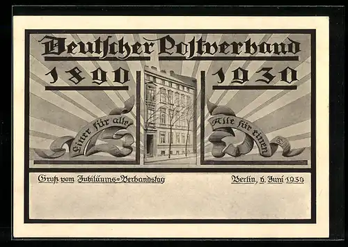 AK Berlin-Kreuzberg, Deutscher Postverband, Jubiläum 1930, Verbandshaus Grossbeerenstrasse 82a