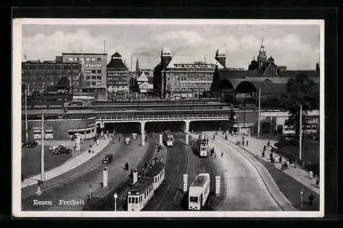 AK Essen, Strassenbahnen an der Freiheit