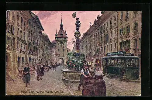Künstler-AK Georges Stein: Bern, Marktgasse mit Käfigturm
