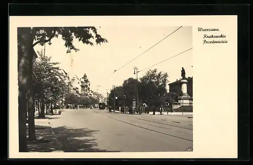 AK Warschau-Warszawa, Strassenbahn in der Krakauer Strasse