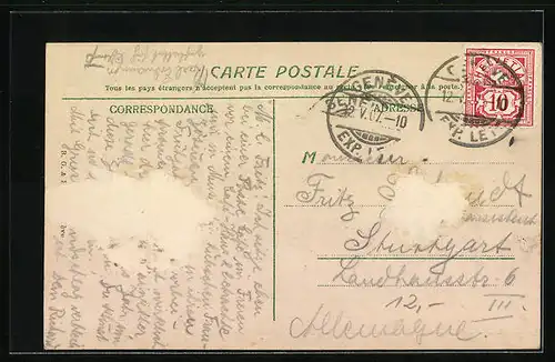 AK Genève, La Place et le Theatre, Strassenbahn