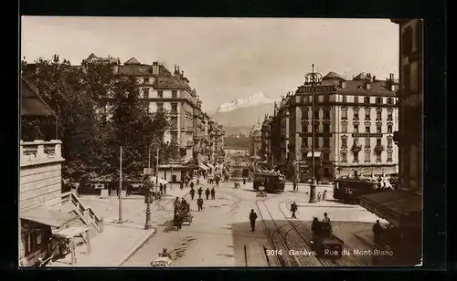 AK Genève, Rue de Mont-Blanc, Strassenbahn