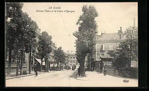 AK Le Mans, Avenue Thiers et la Caisse d`Epargne, Strassenbahn