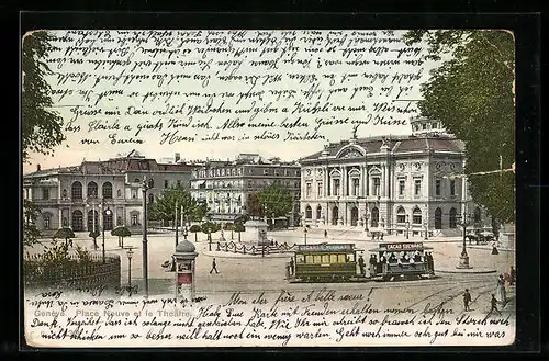 AK Genève, Place Neuve et le Theatre, Strassenbahn