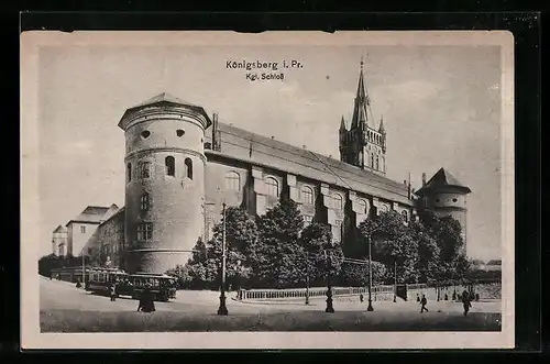 AK Königsberg, Kgl. Schloss u. Strassenbahn