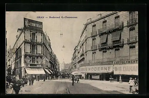 AK Oran, Boulevard G.-Clemenceau, Strassenbahn