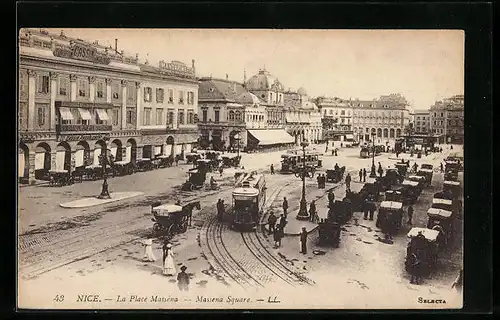 AK Nice, La Place Massena, Strassenbahn