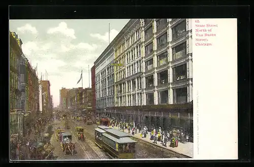 AK Chicago, State Street, North of Van Buren Street, Strassenbahn