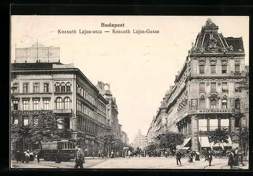 AK Budapest, Kossuth Lajos-Gasse mit Strassenbahn