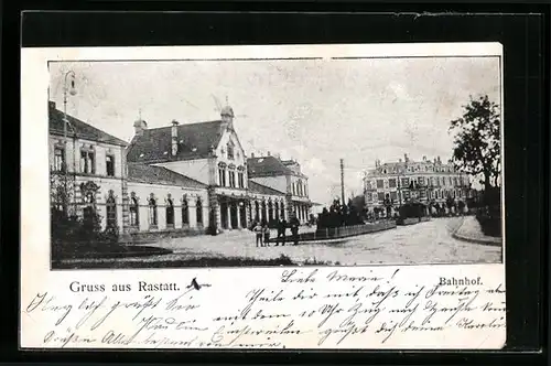 AK Rastatt, Strassenpartie am Bahnhof