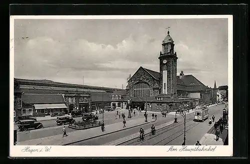 AK Hagen, Am Hauptbahnhof mit Strassenbahn