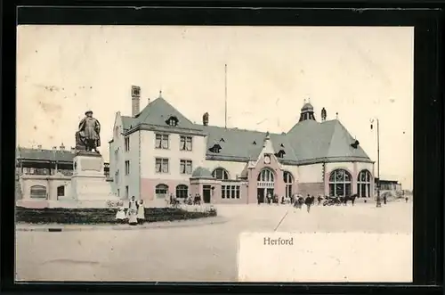 AK Herford, Denkmal und Bahnhof