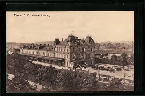 AK Plauen i. V., Oberer Bahnhof aus der Vogelschau